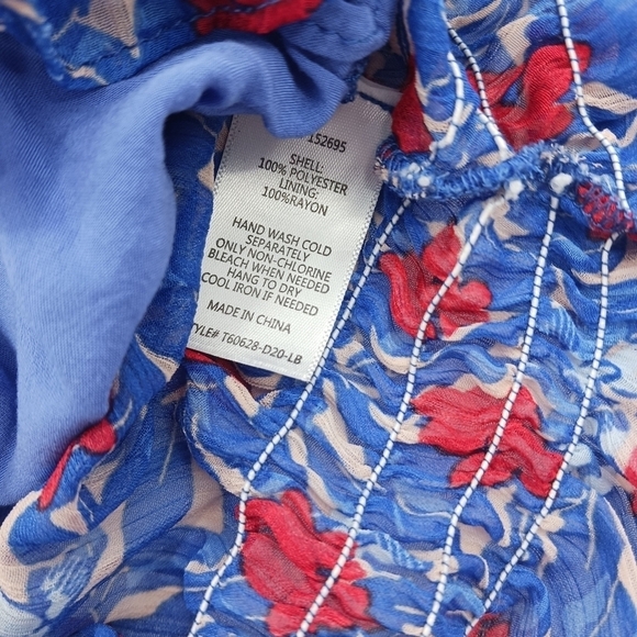 Lucky Brand Blouse One Shoulder Floral Blue Chiffon Elastic Waist Womens XS - Picture 7 of 7